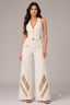 Ivory Zip-Up Halter Top & Wide-Leg Cutwork Pant Co-Ord Set