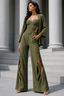 Olive Lycra Three-Piece Co-Ord Set with Corset Top, Cape Jacket