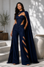 Midnight Blue Sculpted Corset, Statement Cape & Cutwork Wide-Leg Pants