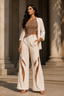 Women’s Taupe Draped Top with Ivory Blazer & Cut-Out Wide-Leg Co-Ord Set