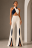 Women’s Navy Blue & Ivory Halter Crop Top with High-Waisted Wide-Leg Cut-Out Trousers Co-Ord Set