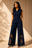Navy Blue Cotton Blend Sleeveless Co-Ord Set
