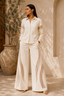 Ivory Cotton Blend Shirt & Wide-Leg Pants Co-Ord Set