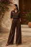 Elegant Brown Cotton Blend Full Sleeve Shirt & Palazzo Pants Set