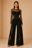 Black Mesh Corset Top & Wide-Leg Pants Co-Ord Set