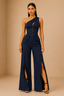 Deep Navy One-Shoulder Corset Top & Wide-Leg Pants Co-Ord Set