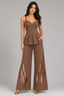 Mocha Mousse Strap Detail Halter Corset & Wide-Leg Pants Co-Ord Set