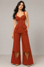 Rust Corset Peplum Top with Heart Cut-Out Wide-Leg Pants Co-Ord Set
