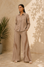 Mocha Cotton Blend Shirt & Sheer Panel Wide-Leg Co-Ord Set