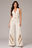 Ivory Zip-Up Halter Top & Wide-Leg Cutwork Pant Co-Ord Set