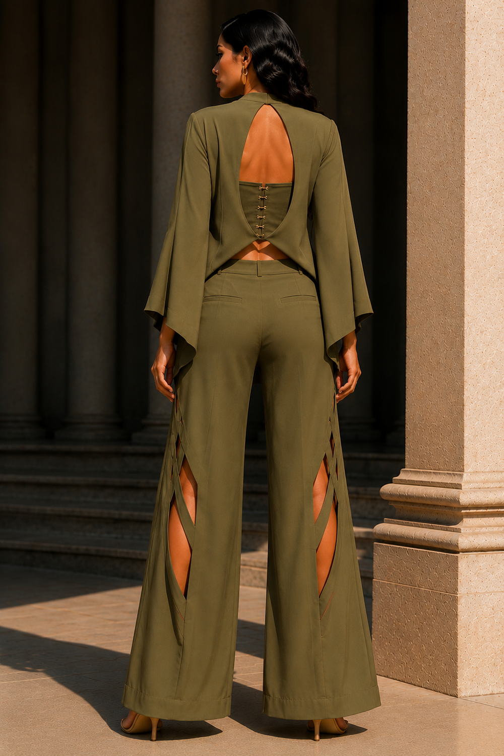 Olive Premium Lycra Corset Co-Ord Set with Open Front Shrug Secondary image