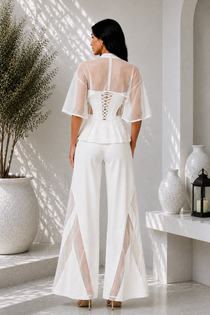 Ivory Premium Lycra Corset Co-Ord Set with Sheer Cape Sleeves