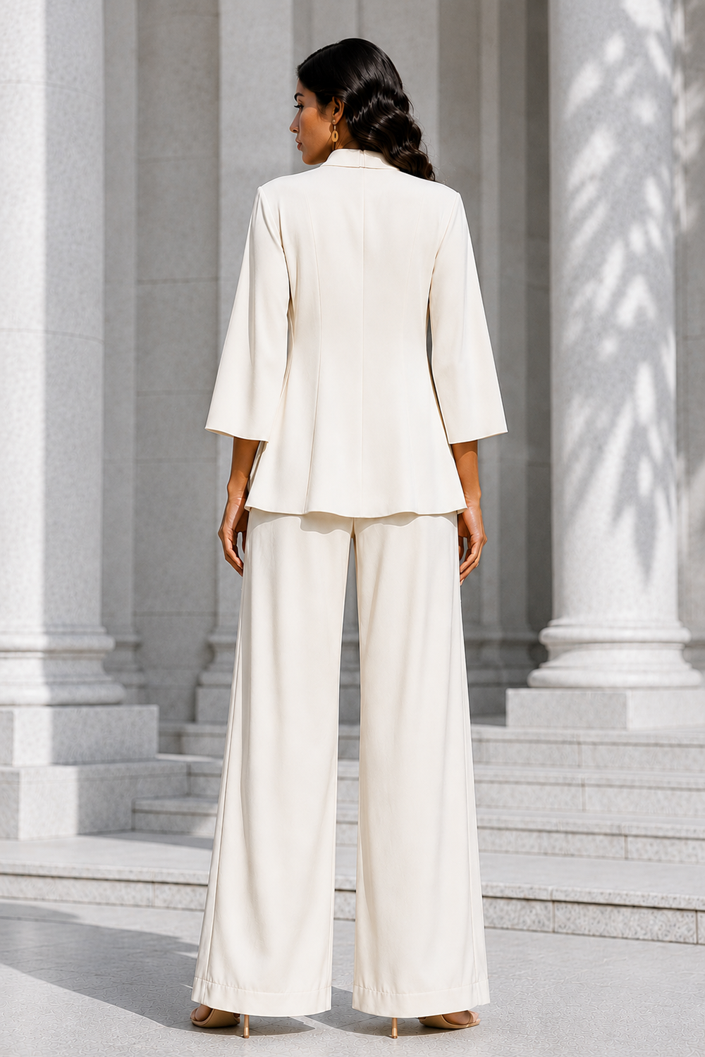 Ivory Premium Lycra One-Shoulder Draped Co-Ord Set with Blazer Secondary image
