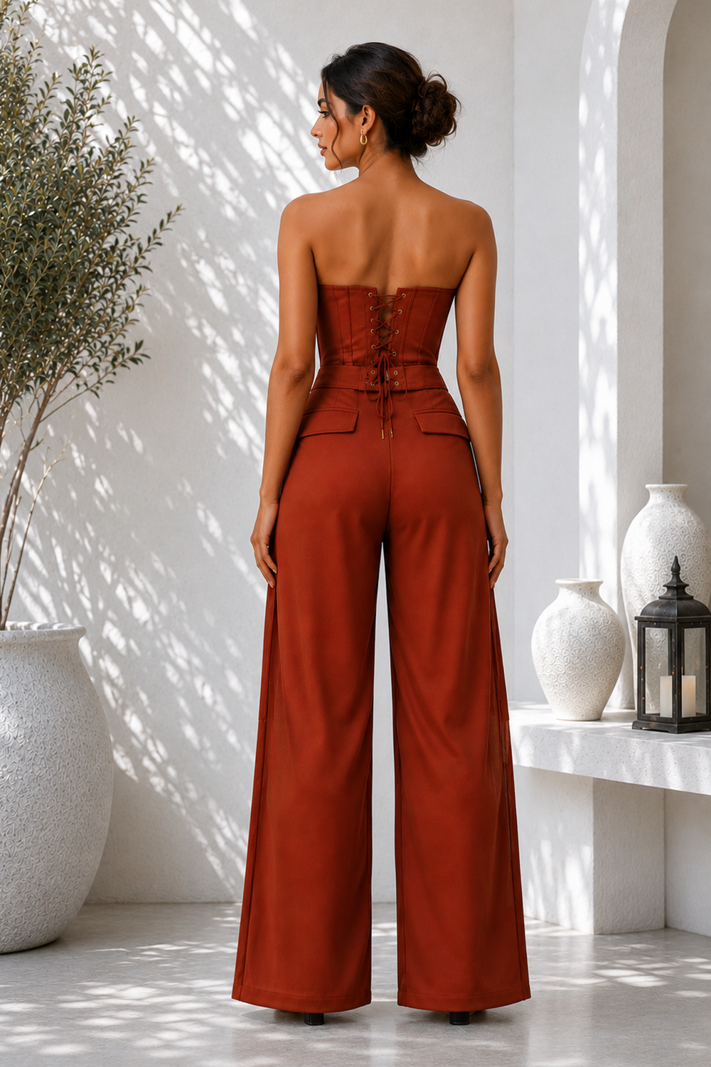 Wine Premium Lycra Corset Co-Ord Set with Sheer Panel Bustier Secondary image