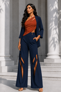 Wine & Midnight Blue Premium Lycra Designer Co-Ord Set