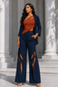 Wine & Midnight Blue Premium Lycra Designer Co-Ord Set