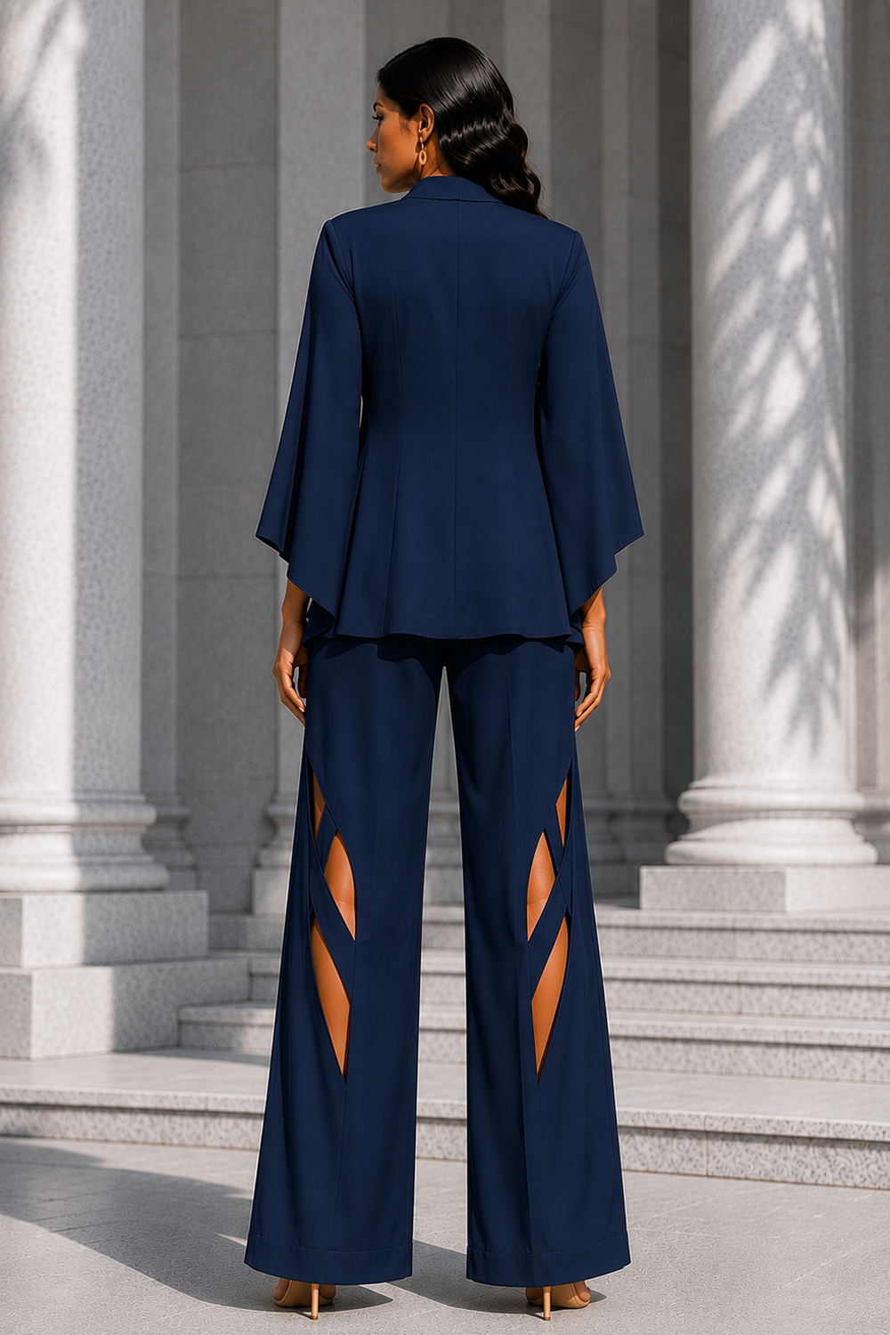 Wine & Midnight Blue Premium Lycra Designer Co-Ord Set Secondary image