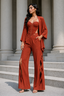 Rust Lycra Three-Piece Co-Ord Set for Women with Corset Top, Cape Jacket