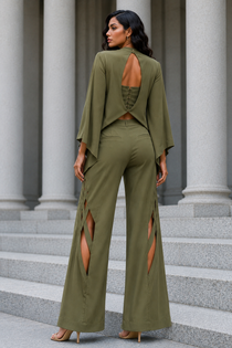 Olive Lycra Three-Piece Co-Ord Set with Corset Top, Cape Jacket