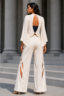 Ivory & Midnight Blue Lycra Three-Piece Co-Ord Set with Corset Top, Cape Jacket