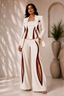 Ivory White Tailored Blazer Co-Ord Set with Burgundy Contrast Panels & Wide-Leg Pants