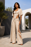 Ivory White Corset Co-Ord Set with Cropped Jacket & Wide-Leg Cut-Out Trousers