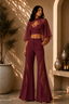 Burgundy Wine Co-Ord Set with Sheer Cape Overlay & Wide-Leg Trousers
