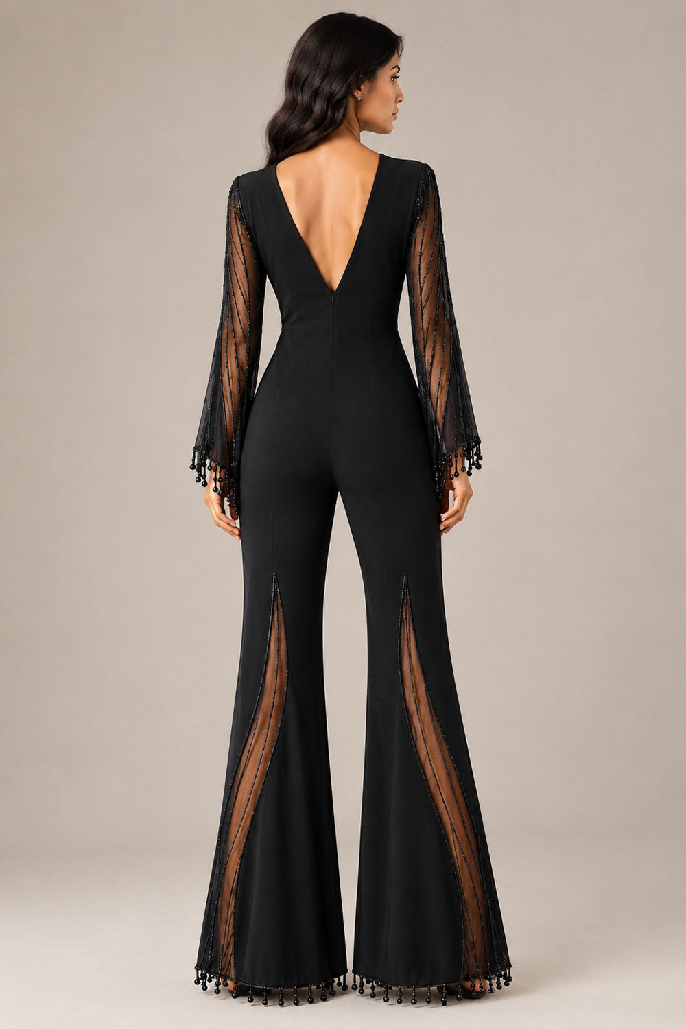 Black Elegant Deep V-Neck Flared Jumpsuit Secondary image