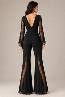 Black Elegant Deep V-Neck Flared Jumpsuit
