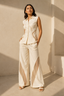 Ivory Cotton Blend Sleeveless Shirt & Wide-Leg Pants Co-Ord Set