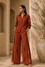 Rust Cotton Blend Full Sleeve Shirt & Wide-Leg Pants Co-Ord Set
