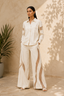 Ivory Cotton Blend Shirt & Wide-Leg Pants Co-Ord Set