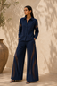 Premium Navy Blue Cotton Blend Designer Shirt & Wide-Leg Trouser Set