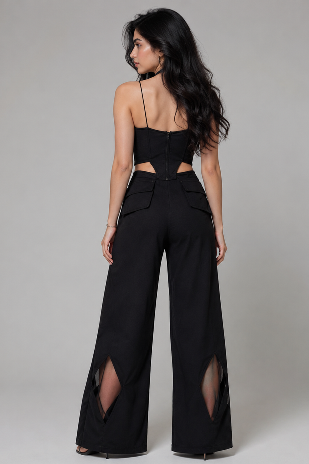 Black Strapless Cutout Waist Corset Top and Pant Secondary image