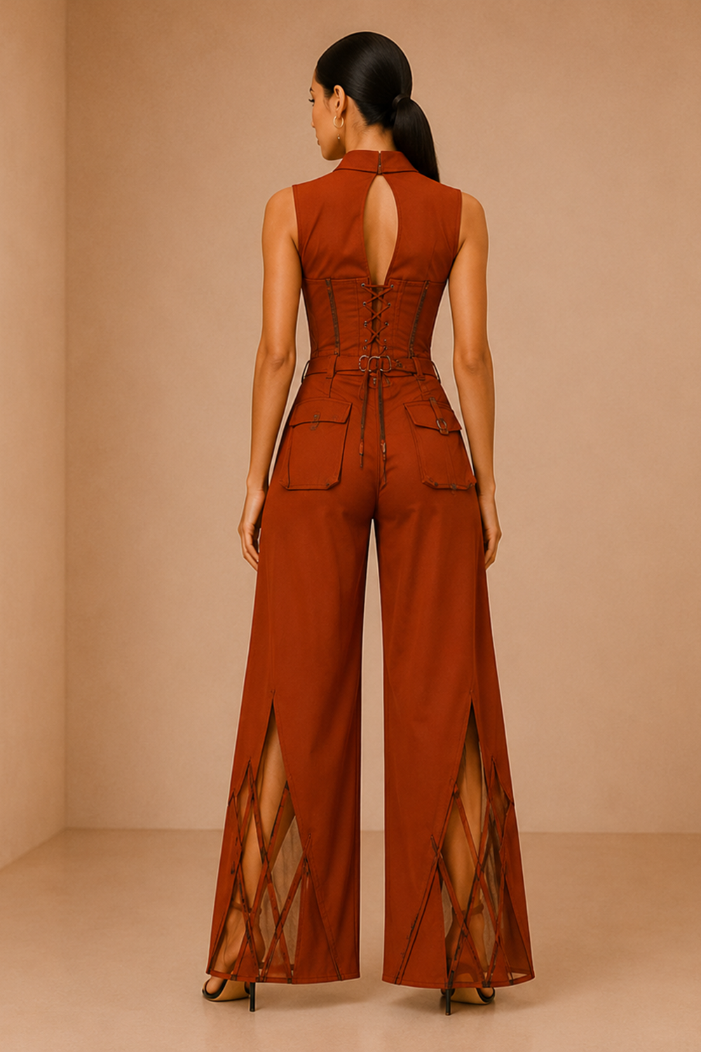 Desert Camel Corset Top & Cutout Wide-Leg Pants Co-Ord Set Secondary image