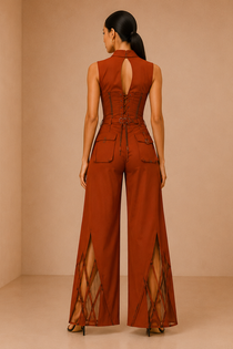 Desert Camel Corset Top & Cutout Wide-Leg Pants Co-Ord Set