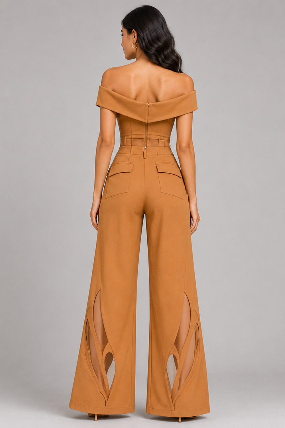 Desert Camel Off-Shoulder Fold Corset & Wide-Leg Pants Co-Ord Set Secondary image