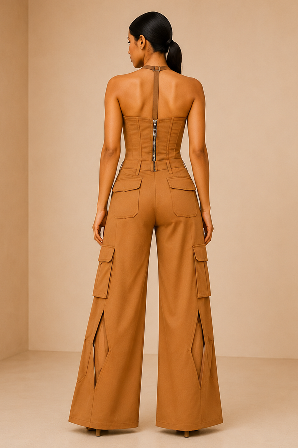 Desert Camel Zip-Up Corset Top & Cargo Pants Co-Ord Set Secondary image