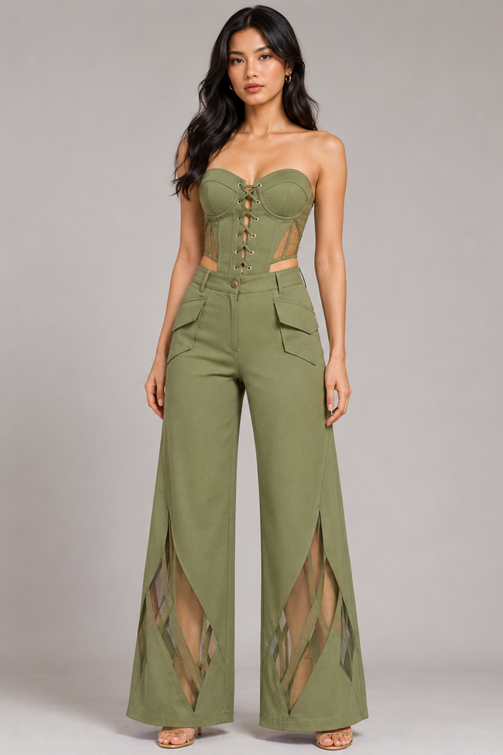 Matcha Green Twist Bandeau Corset Top for Women Main image