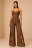 Modern Mocha Brown Corset Outfit with Statement Flare Trousers