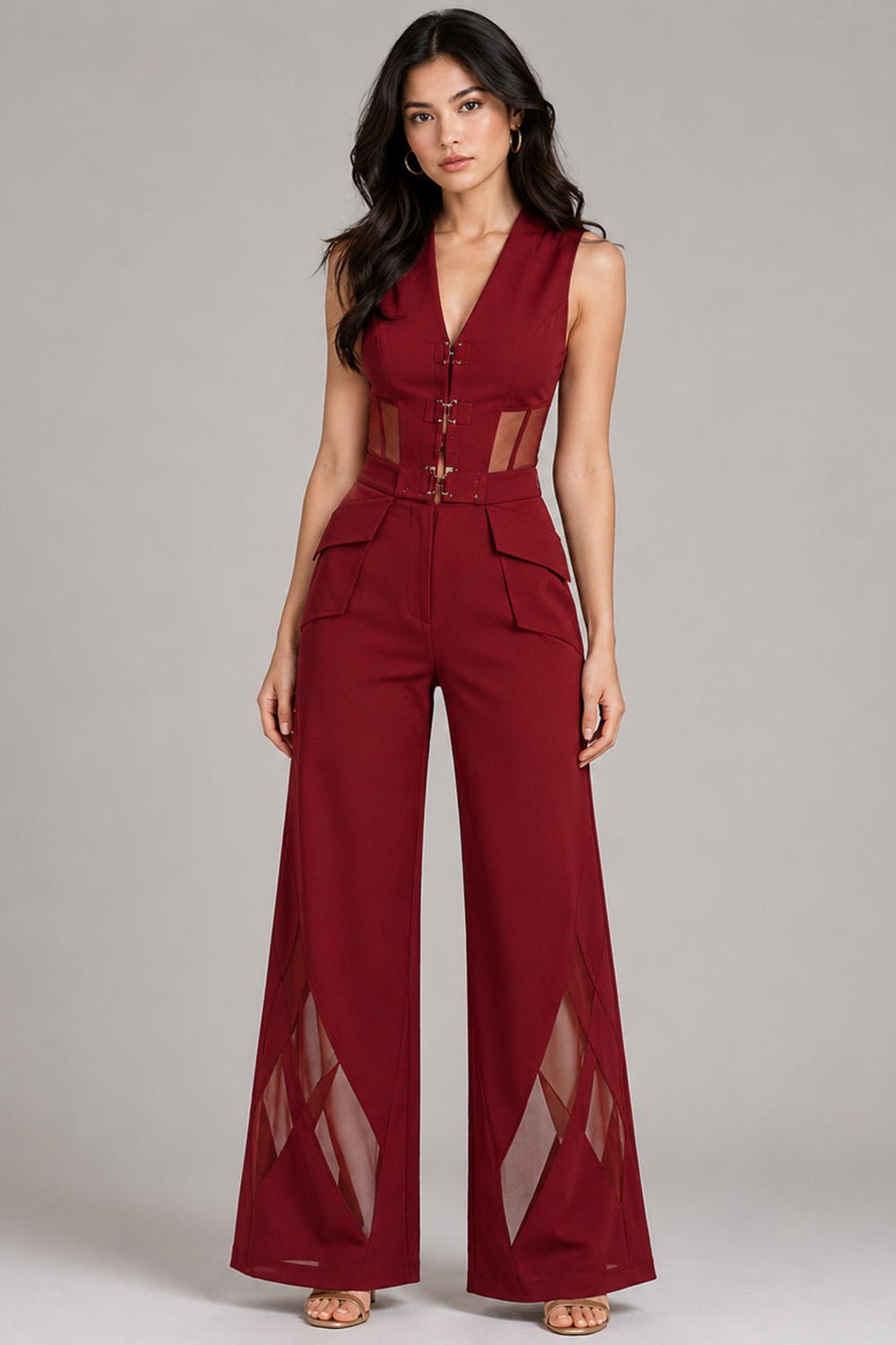 Wine Berry Corset Vest with Belt Main image