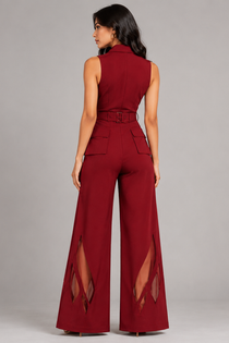 Wine Berry Corset Vest with Belt