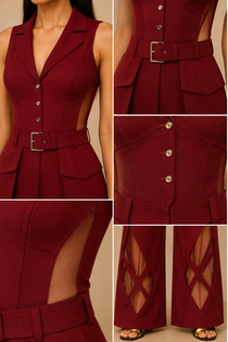 Wine Berry Corset Vest with Belt